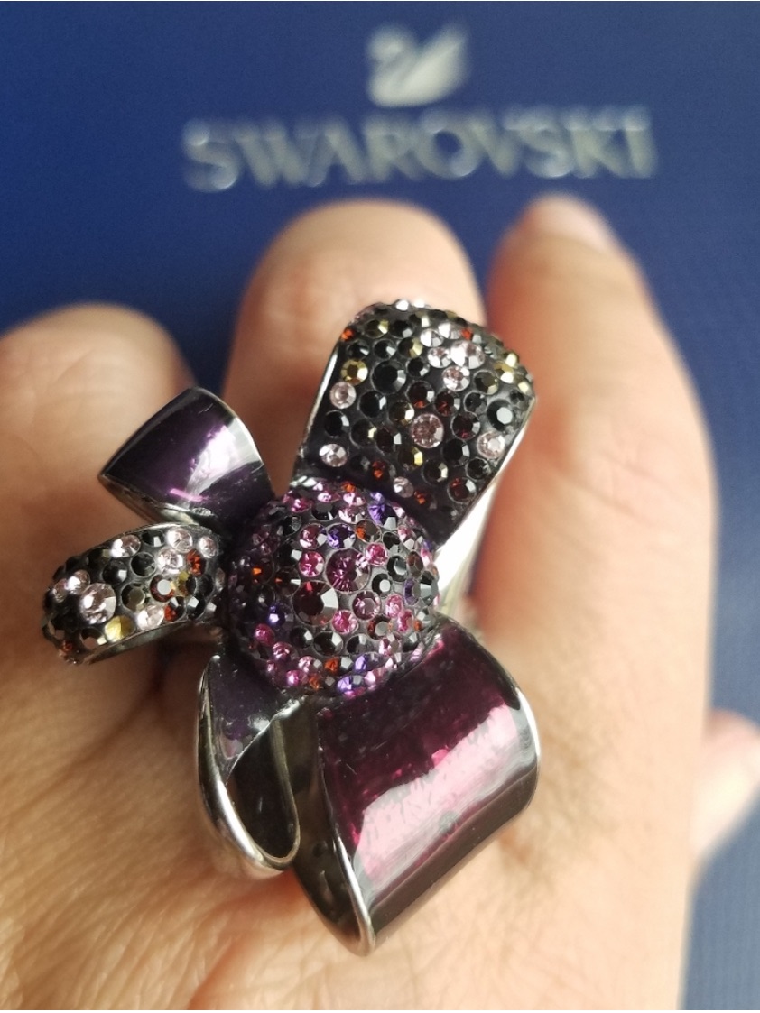 Authentic Swarovski Purple Ribbon Bow Statement Ring